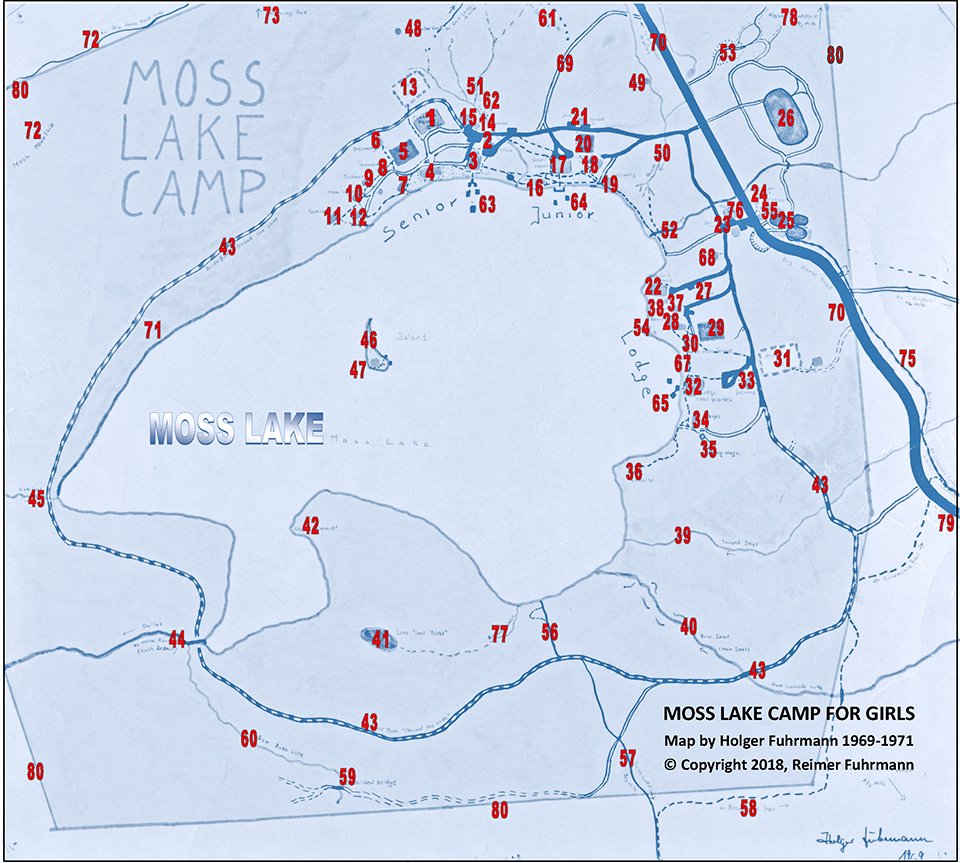 Detailed Map of Moss Lake Camp for Girls 
as of 1971